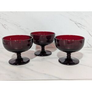 Vintage Royal Ruby Anchor Hocking Sherbet Glasses 3-Pieces